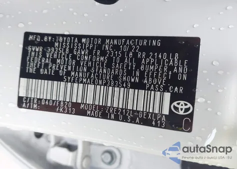 2022 Toyota Corolla Le from USA, damaged, VIN 5YFEPMAE0NP383549